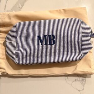 Monogrammed Striped Canvas Travel Pouch - Blue/White